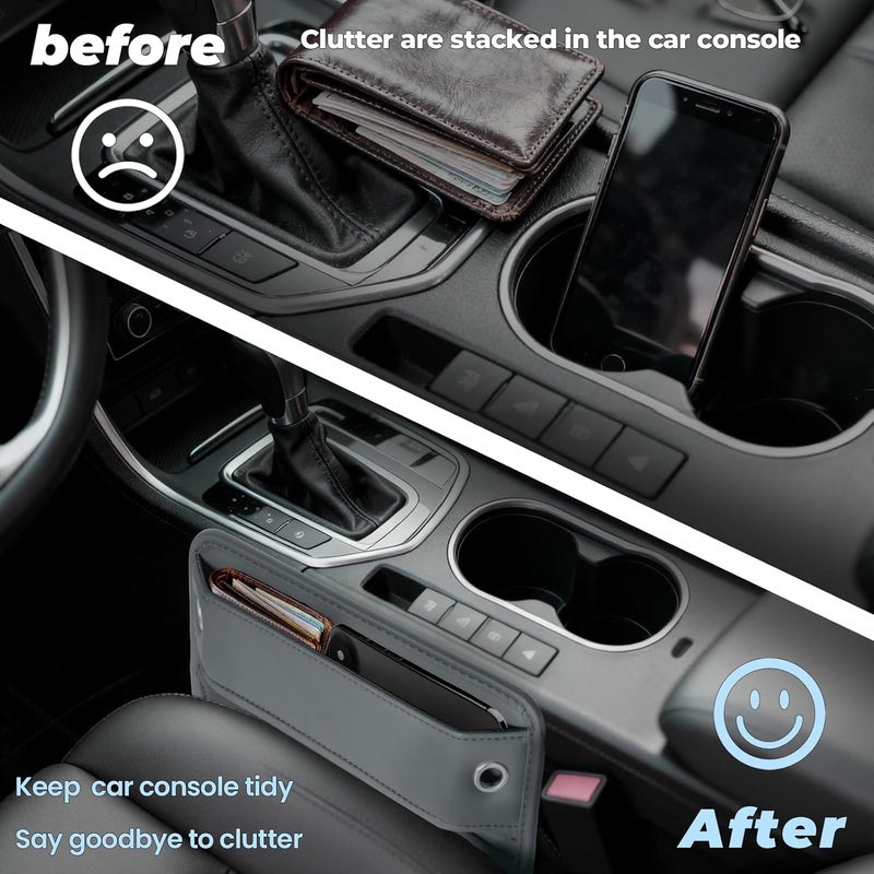 PLEW 2-Pack Car Seat Gap Filler, Premium Leather Console Organizer Universal Fit for Car SUV Truck Multi-Purpose Essentials Organizer - Anti-Drop Auto Interior Accessories（Chogori Grey - Image 3